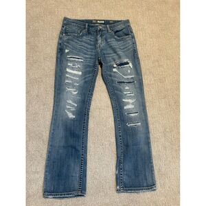 BKE Aiden Bootleg Jeans Mens 32R Medium‎ Wash Distressed Denim Blue Pants